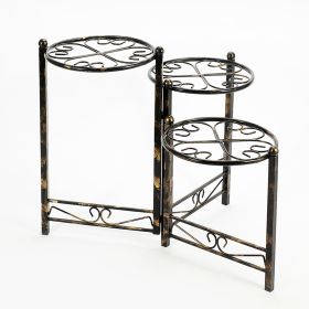 3 Tier Heart Clover Design Round Top Metal Plant Stand, Black