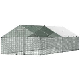 Metal Chicken Coop, 9.8x26.2x6.5 ft Large Walk-in Chicken Runs with Cover, Spire Roof Hen House Enclosure with Security Lock