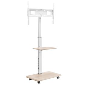Rolling TV Stand, Mobile TV Cart for 32-70 Inch Screens, 25° Left-Right Rotation and Height Adjustable TV Mount with Tray