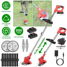 Cordless Grass Trimmer, 37-50.4in Adjustable Pole, 2x1500mAh Rechargeable Batteries, 8000 RPM Powerful Motor, 60° Trimming Angle