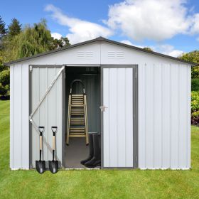 10x12 Ft Metal garden sheds outdoor storage sheds white+Grey