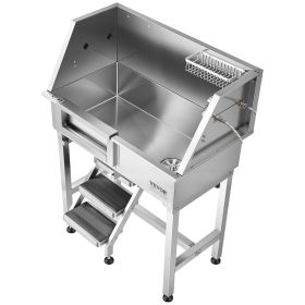 34" Dog Washing Station, Stainless Steel Pet Grooming Tub Bathtub, Professional Dog Wash Sink with Shower, Faucet, Soap Holder