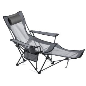 Reclining Camping Chair, 4 Adjustable Positions, Portable Folding Lounger for Adults, Mesh Beach Chair with Headrest & Foot Rest, Supports 220 lbs