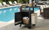 K&K 33.9" Outdoor Grill Cart with Drop Leaf, Outdoor Metal Bar Cart Pizza Oven Table with Wheels, Stainless Steel Top