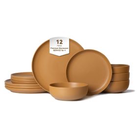 12-Piece Stoneware Dinner Plates Bowls Sets | Microwave & Dishwasher Safe | Non-Toxic Dinner Plates Bowls Set | Stackable Matte Glaze Kitchenware