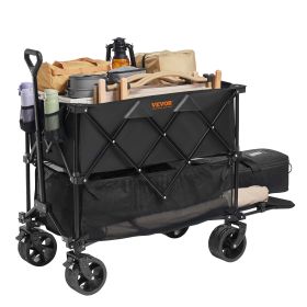 Foldable Double Decker Wagon, 400L Collapsible Wagon Cart with All-Terrain Wheels