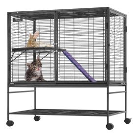 39" Rolling Metal Ferret Cage, Large 2-Tier Cage, Small Animal Cage with Ramps & Tray, Easy to Set up for Pet Rats, Hamster, Guinea Pig, Chinchilla