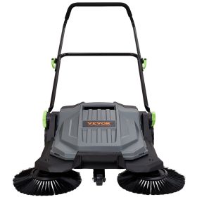 Walk-behind Hand Push Floor Sweeper, 25.6" Sweeping Width Floor Sweeper Manual Non-Electric, 5-Gallon Waste Container