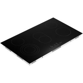 Electric Cooktop, 36 inch 5 Burners Built-in Electric Stove Top, 8600W Ceramic Top Radiant Cooktop with Glass Panel, Touch Control, Timer, Child Lock