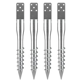 No Dig Ground Anchor, 4 Pack 3.94 x 2.76 x 27.56 in DIY Screw in Post Stake, Includes 6 Lag Bolts & a Rebar, U-Shape Heavy Duty Steel Post Holder