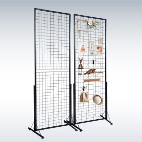 Professional Gridwall Display 2-Pack 24"x67" Double-Sided Retail Grid Wall Panels with Sturdy T-Base & 20 Display Hooks/Clips for Boutique