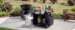 K&K 39.5" Outdoor Grill Cart with Storage Cabinet, Outdoor Bar Cart Pizza Oven Table with Wheels, Stainless Steel Top