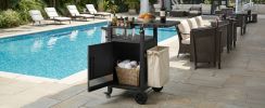 K&K 33.9" Outdoor Grill Cart with Drop Leaf, Outdoor Metal Bar Cart Pizza Oven Table with Wheels, Stainless Steel Top