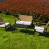 4 Pieces Metal Patio Furniture Set, Hand-Made Drawstring Outdoor Patio Conversation Sets Outside loveseat with Soft Cushion for Garden, Backyard