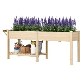 Wood Raised Garden Box, Elevated Garden Bed with Side Table, Bottom Shelf, Bed Liners and Drainage Holes, Natural (Kids Pool: Natural Wood-990x570x230 mm)