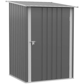 Lean-to Garden Storage Shed, Galvanized Steel Tool House With Lockable Door For Patio, Gray (Kids Pool: Gray)