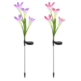 2Pcs Solar Pathway Lights Outdoor Lily Flower 7-Color Changing IP65 Waterproof For Garden Patio Yard Walkway (Kids Pool: 2PCS)