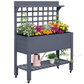 41" Raised Garden Bed Mobile Elevated Wooden Planter Box Stand with Wheels, Trellis and Storage Shelf, Gray (Kids Pool: Gray-1110x715x180 mm)