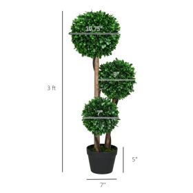 3ft Artificial Tree, Triple Ball Boxwood Topiary With Pot And Sandalwood Leaves, For Indoor Outdoor Home (Kids Pool: Green Black)