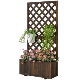 Wooden Raised Garden Bed Planting Planter Box with Trellis and Drain Holes for Climbing Vine Plants, Brown (Kids Pool: Brown-820x820x85 mm)