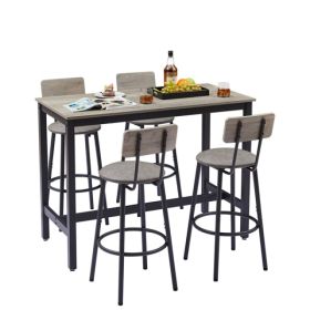 Bar Table Set With 4 Bar Stools PU Soft Seat With Backrest, Grey, 47.24'' L X 23.62'' W X 35.43'' H (Kids Pool: defaulttitle)