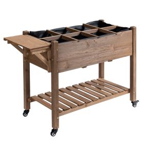 Wooden Garden Box, 34.25H with 8 Pockets and Lockable Wheels, Foldable Side Clapboard, Elevated and Self-Draining Design, to Grow Herbs, Vegetab (Kids Pool: Brown-1100x220x295 mm)