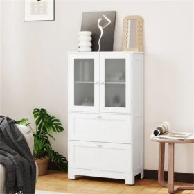 Freestanding Floor Storage Cabinet With Adjustable Shelf & 2 Drawers, Frosted Tempered Glass Door Sideboard (Kids Pool: defaulttitle)