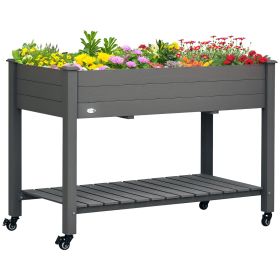 47" x 21" Raised Garden Bed Elevated Wooden Planter Box w/ Lockable Wheels, Storage Shelf for Backyard, Dark Gray (Kids Pool: Dark Gray-1185x78x570 mm)