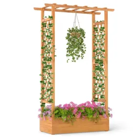 70" Tall Pine Wood Raised Garden Bed With Trellis & Flat Roof, Open-Ended Base Planter For Climbing Plants/Vegetables (Kids Pool: defaulttitle)