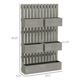5 Box Raised Garden Bed W Trellis For Climbing Plants, Wall-Mounted Wood Planters W Drainage Holes, Gray (Kids Pool: Gray)