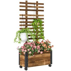 Wooden Raised Garden Bed, Planter Box WTrellis And Metal Corners, Portable On Wheels For Patio, Backyard, Deck, Brown (Kids Pool: Carbonized Brown)