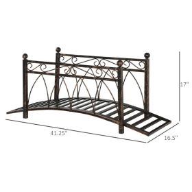 Metal Arch Zen Garden Bridge With Safety Siderails, Decorative Footbridge, Delicate Scrollwork & Corner Spheres For Stream, Fish Pond, Bronze (Kids Pool: Bronze)
