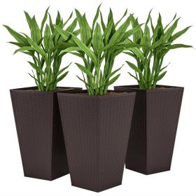 Set Of 3 Tall Planters With Drainage Hole, 24 Outdoor Flower Plant Pots, Indoor Planters For Porch, Front Door, Entryway, Patio And Deck, Brown (Kids Pool: Brown)