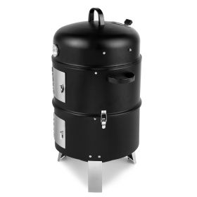 Vertical 18.5 Inch Steel Charcoal Smoker, Heavy Duty 3-in-1 Portable Outdoor Grill Cooker With Built-in Thermometer For Outdoor Cooking Grilling (Kids Pool: Black)