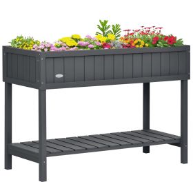 Wooden Raised Garden Bed, Elevated Planter Box Stand with 8 Slots and Open Shelf, Dark Gray (Kids Pool: Dark Grey-1165x500x120 mm)