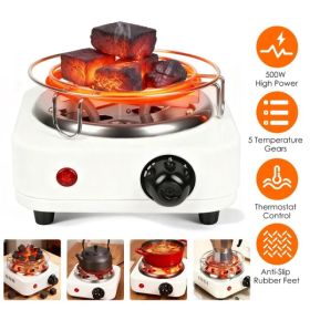 Electric Charcoal Burner 500W Hookah Charcoal Burner Compact Coal Burner For Hooka Cubes Shisha With Grill And Tongs 5 Temperature Gears Thermost (Kids Pool: White)