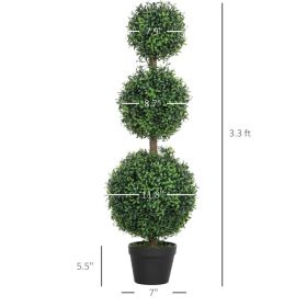 Set Of 2 Artificial Ball Boxwood Topiary Trees, Fake Plants In Pot For Indoor Outdoor Living Room Green (Kids Pool: Green)