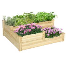 3 Tier Raised Flower Bed Outdoor Planter Box Wooden Garden Bed, Open Bottom for Plants, 42.5"x34.75"x14.25", Natural (Kids Pool: Natural Wood-1080x190x215 mm)