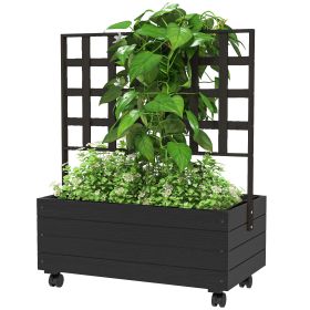 Raised Garden Bed with Trellis and Wheels, Outdoor Planter Wooden Elevated Garden Bed for Garden, Patio, Balcony (Kids Pool: Black-1030x445x190 mm)