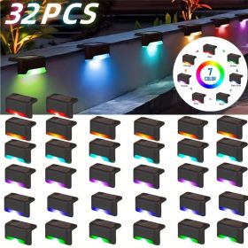 32&16 PCS Solar Deck Lights Outdoor Solar Step Lights Waterproof Led Solar Lights For Outdoor Stairs Step Fence Yard Patio And Pathway Family's G (Kids Pool: RGB Light 32Pack)