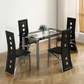 [Same Code: D0102H26NXU] 5 Pieces Dining Table Set For 4, Kitchen Room Tempered Glass Dining Table, 4 Chairs, Black, Table Legs Are Silvery (Kids Pool: aspicture)