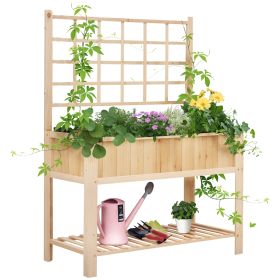 47'' Wooden Raised Garden Bed with Trellis, Coutryside Style Elevated Planter Box Stand with Open Storage Shelf, Spacious Planting Area for Vege (Kids Pool: Natural-1235x670x165 mm)