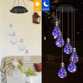 Colorful LED Solar Wind Chimes 21.6inch Light Bulb Shape Mobile Hanging Wind Chime Outdoor Waterproof Decorative Solar Powered Lights For Porch D (Kids Pool: 2PCS)