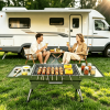 Camping Charcoal Grill, Foldable Portable BBQ Barbecue Grill with Dual Side Panels, Ventilation Holes