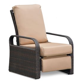 Outdoor Recliner Chair;  Automatic Adjustable Wicker Lounge Recliner Chair with 5.12'' Thicken Cushion (material: Espresso Wicker, Color: EsKhaki)