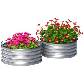 Set of 2 Raised Garden Bed, Metal Planter Box with Safety Edging, Easy-to-assemble Stock Tank 2'x2'x1' Silver (Kids Pool: Silver-485x380x145 mm)