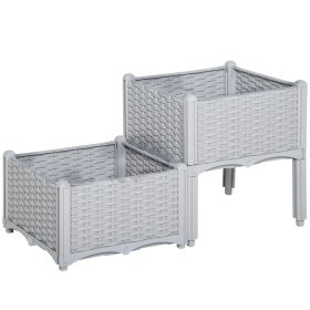 2-Piece Raised Garden Bed with Legs, Self-Watering Planter Box Raised Bed to Grow Flowers, Herbs & Vegetables, Gray (Kids Pool: Gray-450x450x230 mm)