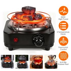 Electric Charcoal Burner 500W Hookah Charcoal Burner Compact Coal Burner For Hooka Cubes Shisha With Grill And Tongs 5 Temperature Gears Thermost (Kids Pool: Black)