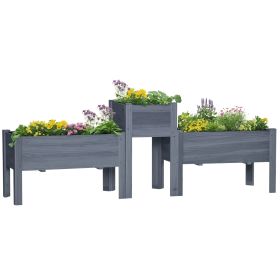 Raised Garden Bed Set of 3, Elevated Wood Planter Box with Legs and Bed Liner for Backyard and Patio to Grow Vegetables, Herbs, Gray (Kids Pool: Gray-1020x555x210 mm)